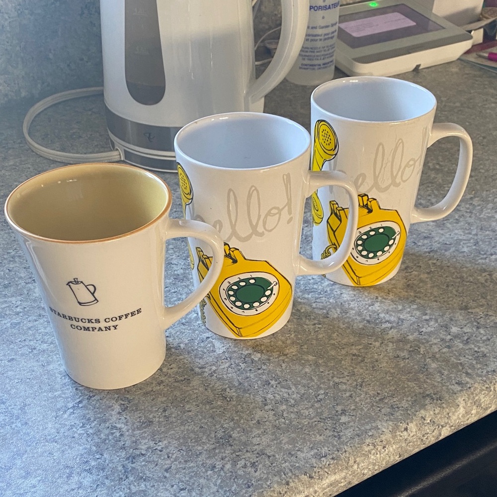 Starbucks White and Yellow Retro Mugs